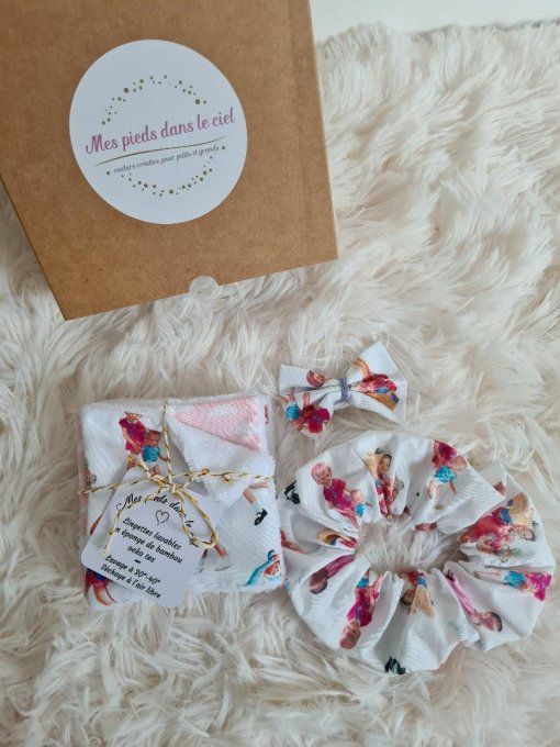 Coffret lingettes, barrette et chouchou Martine