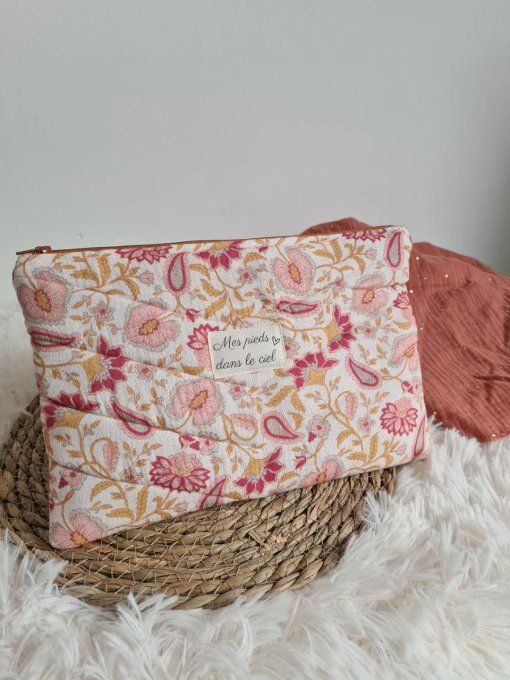 Trousse plate matelassée motif indien taille M