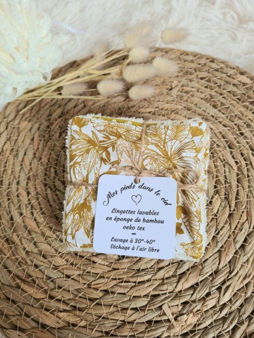 Lot de 5 lingettes lavables jungle et pois moutarde