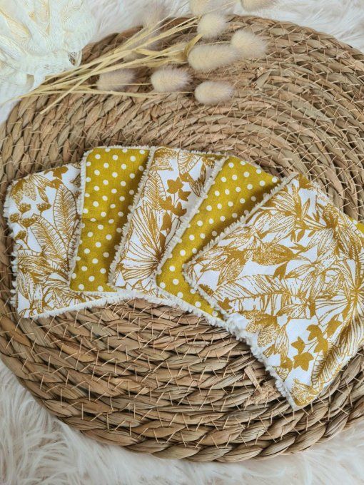 Lot de 5 lingettes lavables jungle et pois moutarde