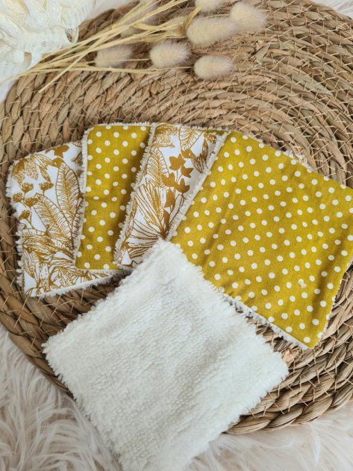 Lot de 5 lingettes lavables jungle et pois moutarde