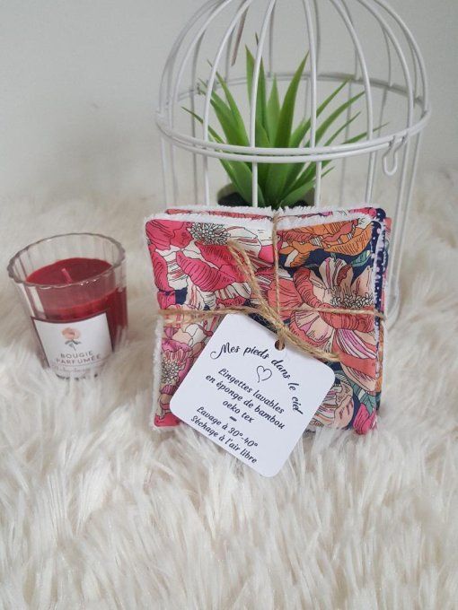 Lot de 5 lingettes lavables en Liberty blackburn rose et coton pois