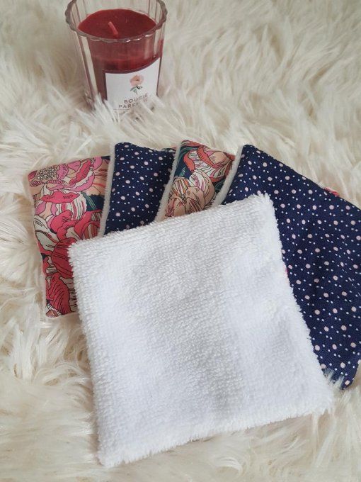 Lot de 5 lingettes lavables en Liberty blackburn rose et coton pois