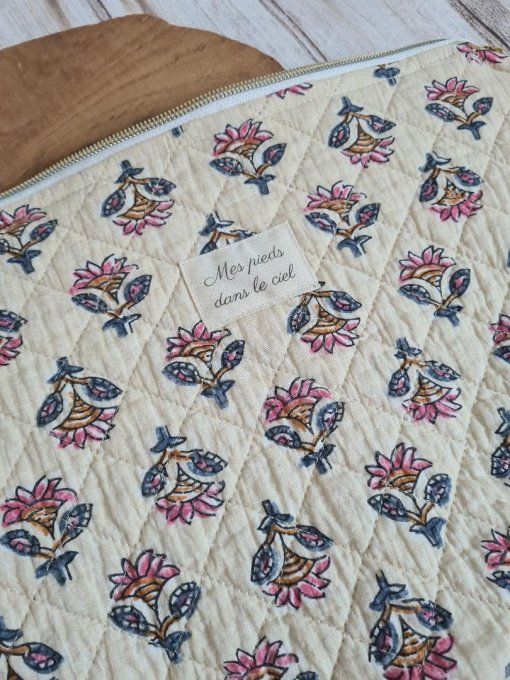 Pochette pour ordinateur tissu indien rose (30 x 20 cm)