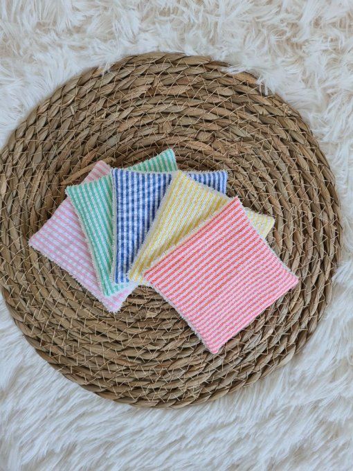 Lot de 5 lingettes lavables en coton seersuckers 5 couleurs